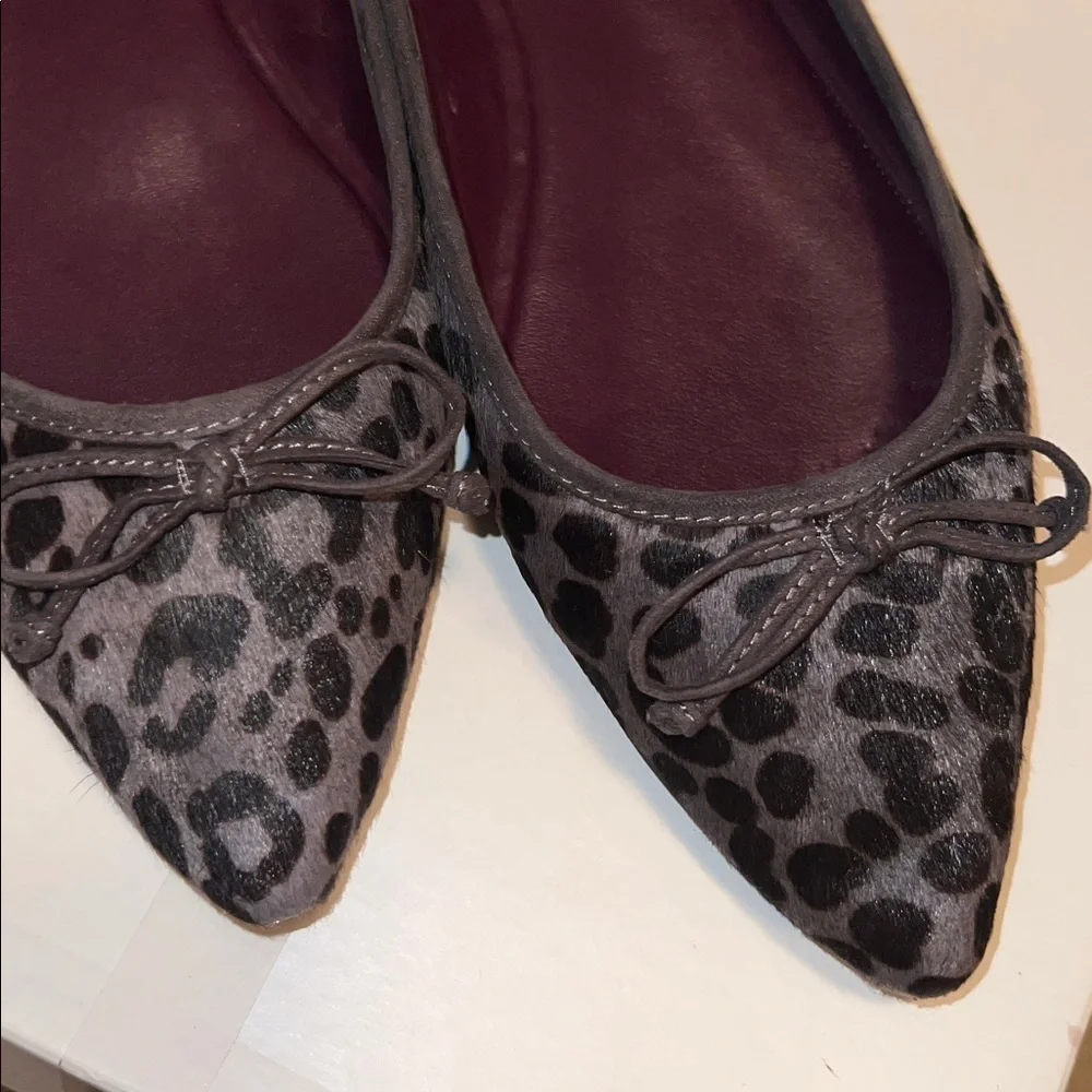 Nine West Gray and Black Leopard Print Pointed Toe Flats